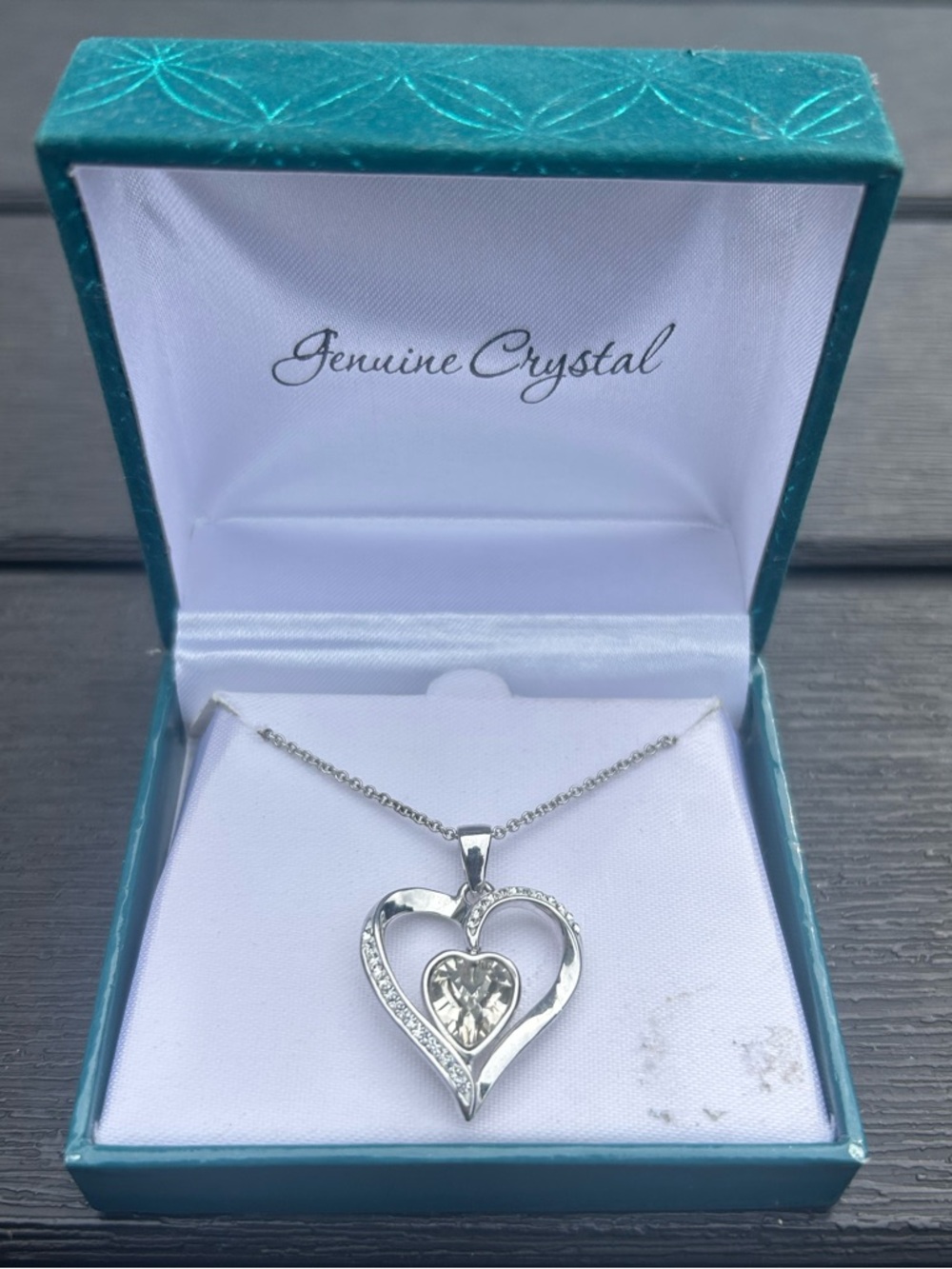 Silver Floating Heart Pendant Necklace with Clear Genuine Crystals